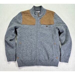 DULUTH Men's Medium 100% Shetland WOOL Full Zip Sweater Jacket Shoulder Patches